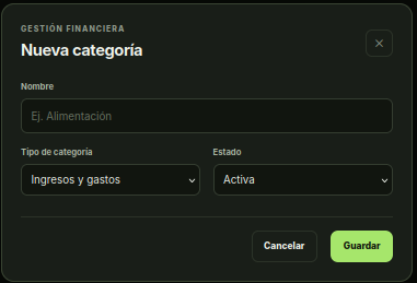 Formulario para crear una categoría personalizada