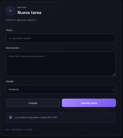 Formulario para crear o editar tareas en TaskFlow