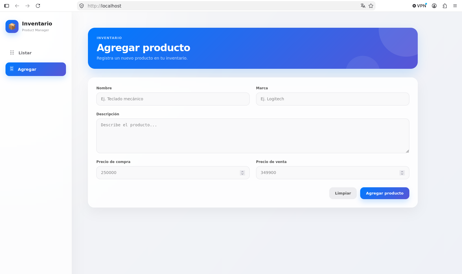 Segunda captura del sistema de inventario